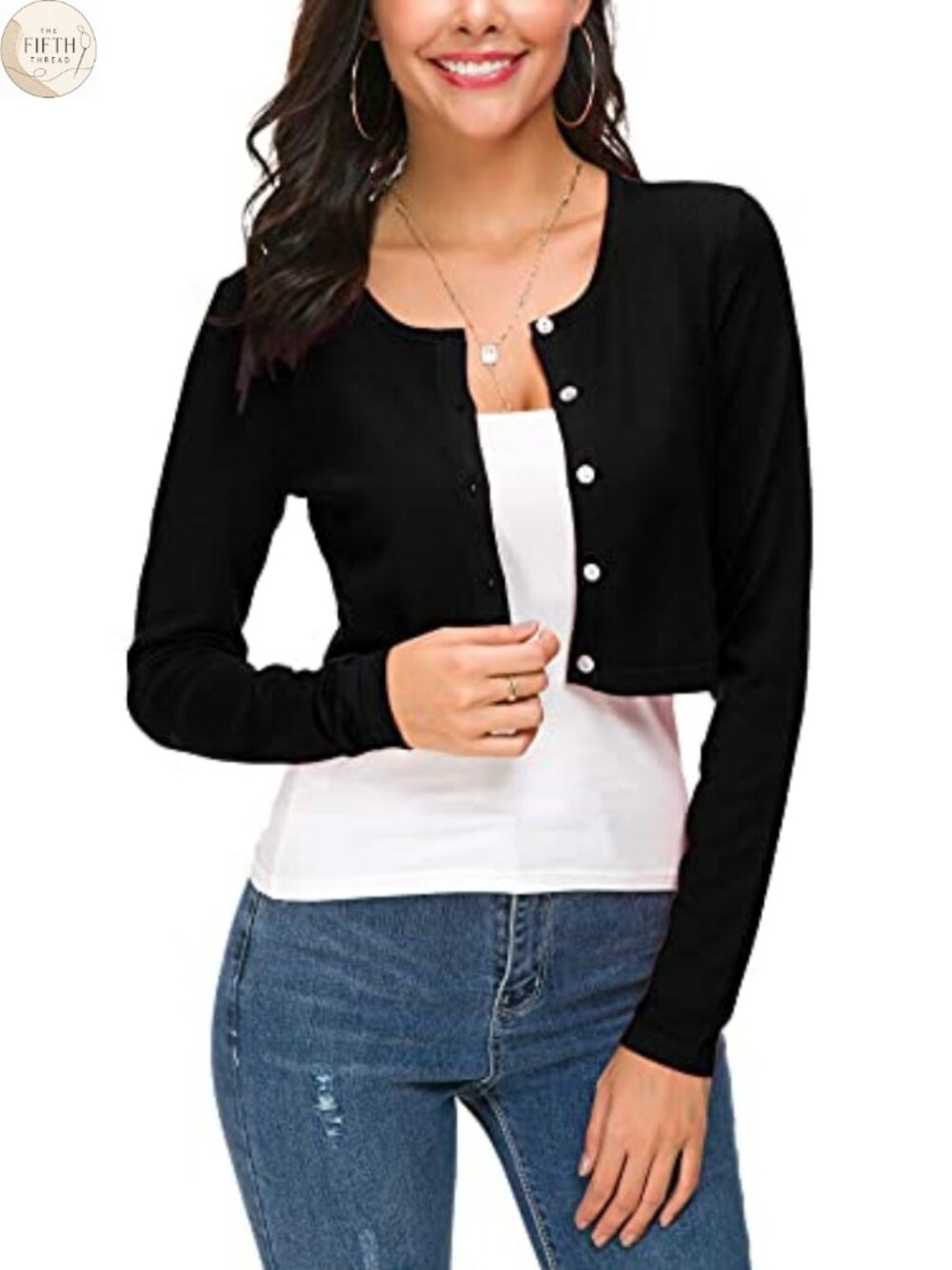 EXCHIC Cropped Knit Cardigan Long Sleeve Button Down Shrug